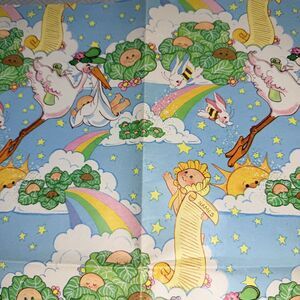 Vintage 1984 Cabbage Patch Kids Gift Wrap Paper Stork Baby Rainbow + Bonus